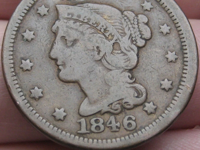 1846 Braided Hair Large Cent Penny- Small Date, Fine/VF Details