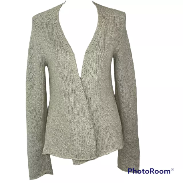 Eileen Fisher Cardigan Sweater Open Front Cotton Linen Oatmeal Ivory Size M