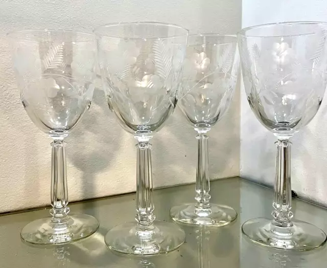Crystal Garland Libbey Glass Co 50's Etched Blown Glass Water Goblet 7 3/8" Tall