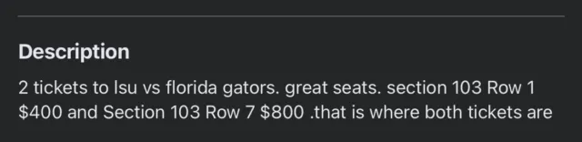 2 lsu vs florida gators tickets great seats great price