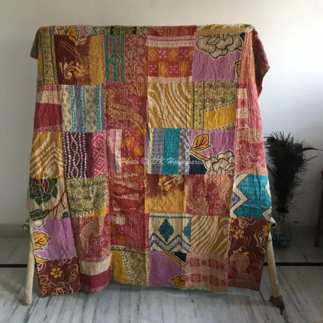 Couvre-lit double Kantha en coton patchwork vintage, couverture gitane...