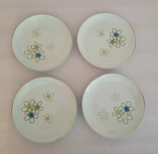 Nobility Permaware Mist Salad Plates Atomic Flowers Mid Century Modern Lot of 4