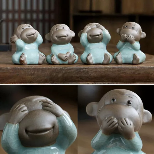 Don't Say Monkey Figurines Ceramic Animal Miniatures  Home Decoration