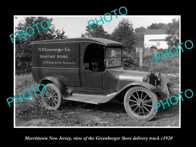 OLD LARGE HISTORIC PHOTO OF MORRISTOWN NEW JERSEY GREENBERGER STORE TRUCK c1920
