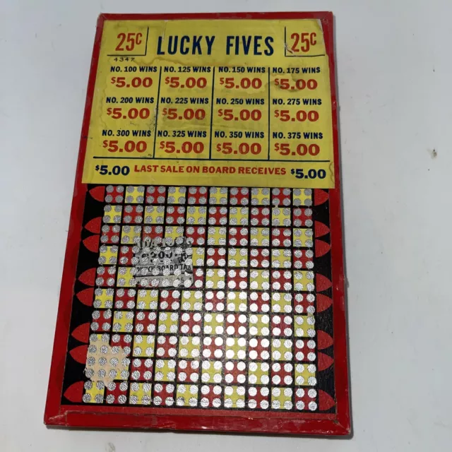 Vintage 25 Cent Punch Card Money Board Raffle Gambling Games Man Cave Lucky Five