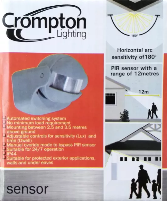 Crompton PIR Motion Sensor - for Outdoor Security Lights GREY 1100W 3 Wire 3