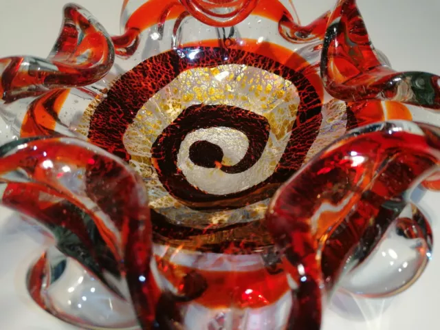 Seltene Muranoglas Schale Barovier & Toso Goldfolie a spirale Vase