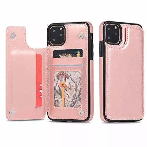 NEW iPhone 11 Pro Max Luxury PU Leather Case with Card Slots Two Magnetic Clasp