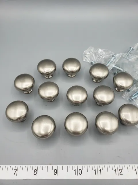 13 Round Satin DRAWER PULLS CABINET HANDLES KNOBS Solid Heavy Silver Tone Screws
