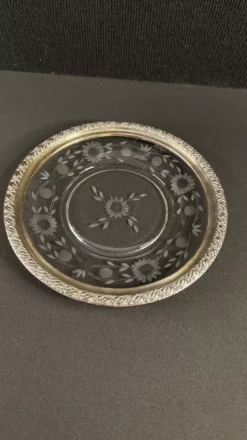 Beautiful Antique Floral Webster Sterling Silver Cut Crystal Hors D'Oeuvre Plate