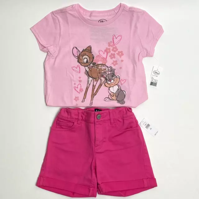 Gap Disney Short Sleeve Stretch Midi Denim Shorts Size 8 Slim Pink Bambi Thumper