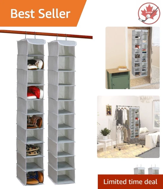 Space-Saving Hanging Shoe Organizer - 10 Shelves, 10 Pockets - Versatile - Grey