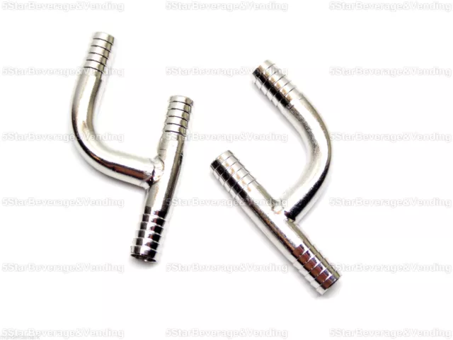 (2) Food Grade Stainless Steel 3/8" Barb  'Y'  Hose Fitting Adapters Splicers 2