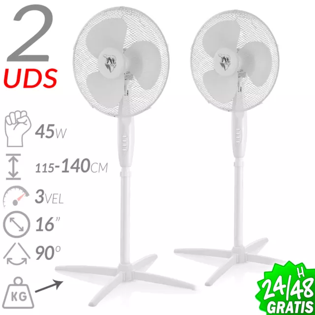 Pack 2 Ventiladores Industriales 45W 16" 3 Vel Silencioso y Oscilante Base Firme