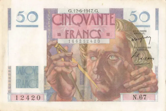 Ancien Billet De Banque - France 50 Francs Le Verrier 1947
