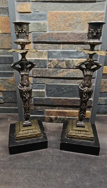 Pair Of 19Th Century French Bronze Figural Candlesticks With Maiden Columns