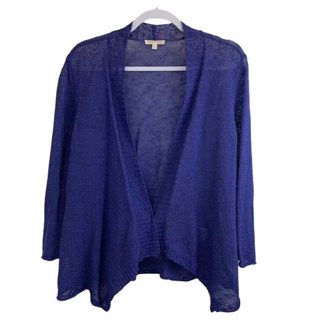 Eileen Fisher Women's Purple Linen Blend Open Front Cardigan Sweater Size Small