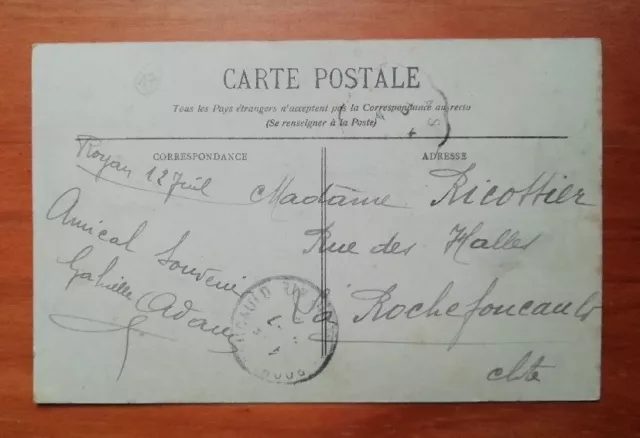 Carte postale ancienne ROYAN - La falaise du Pigeonnier 1917 verso manuscrite 2