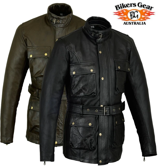 Giacca in pelle cerata Australian Bikers Gear da uomo moto motociclista biker
