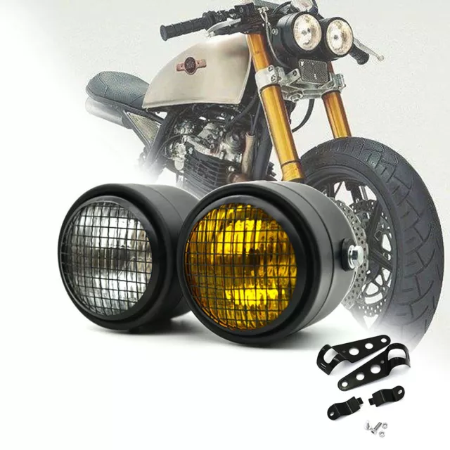 Motorcycle Twin Dominator Headlight Dual Lamp With Mount Bracket Street Black