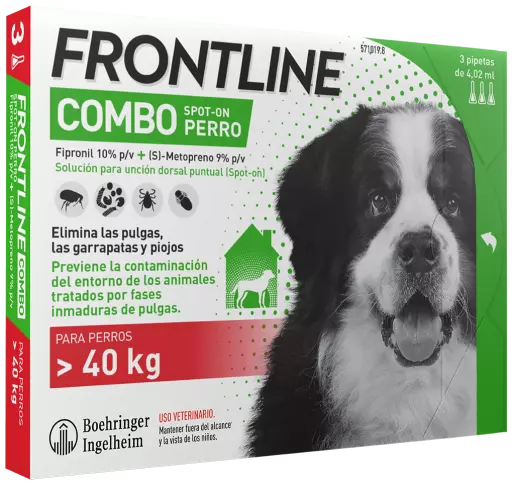 Combo¹ Antiparasitaire chien tiques puces flea treatment 3 pipettes de 40-60kg