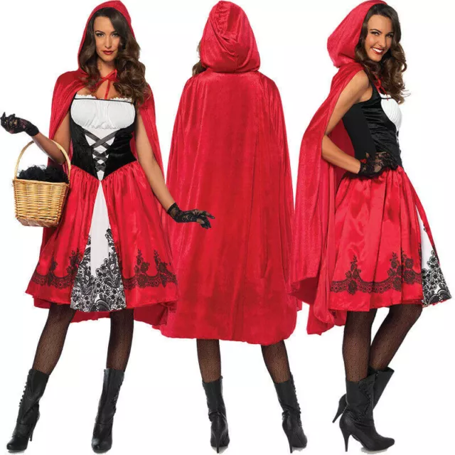 Halloween Adult Little Red Riding Hood Ladies Costume Cape Cloak Fancy Dress