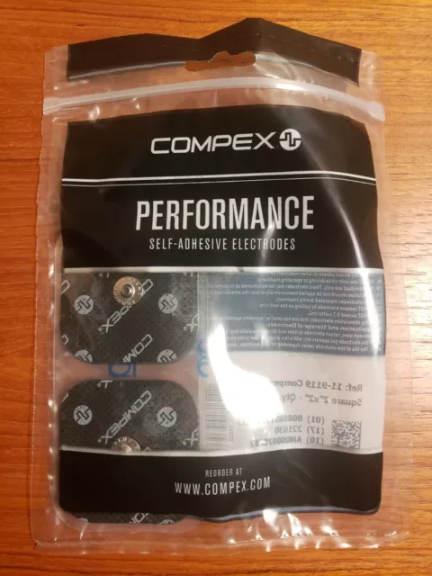 Compex Easy Snap Electrodes - 2in x 2in, 1 Pack (4 Electrodes) - Black NEW