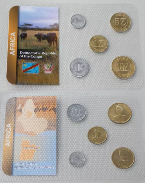 Kongo Kinshasa / Zaire KMS Kursmünzensatz 1967-1988 im Blister unz.