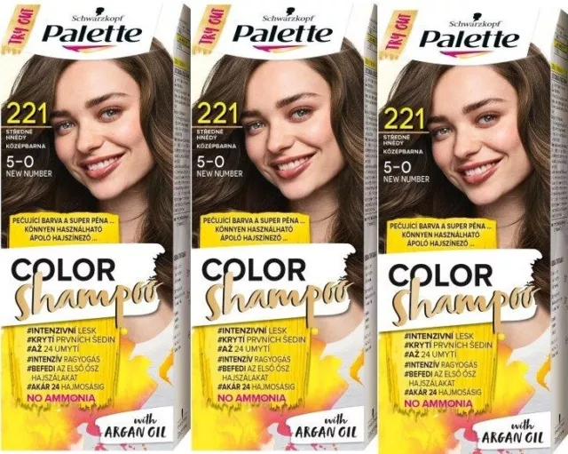 MIDDLE BROWN 221 Schwarzkopf paleta color champú semipermanente Hair Dye 3x