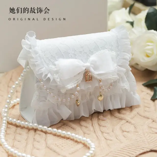 Womens bag white Tender lolita elegant chain lace Japanese handbag sweet kawaii