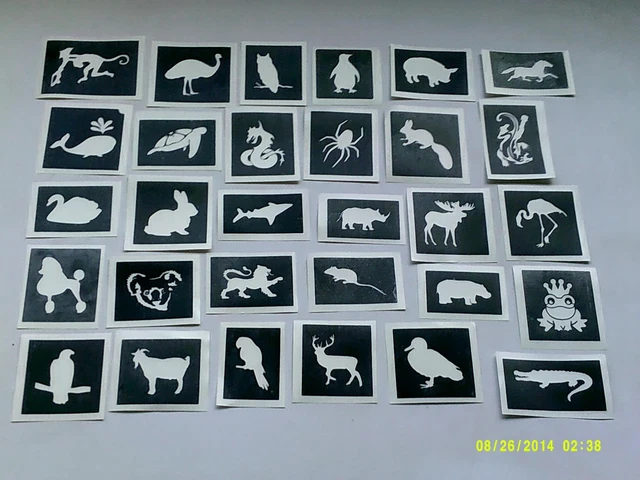 10 - 400 mini small animal themed stencils for glitter tattoos / airbrush