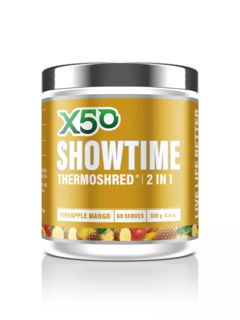 X50 Showtime 2In1 60Srv Thermoshred Pre Workout Fat Burner Green Tea Oxy Shred