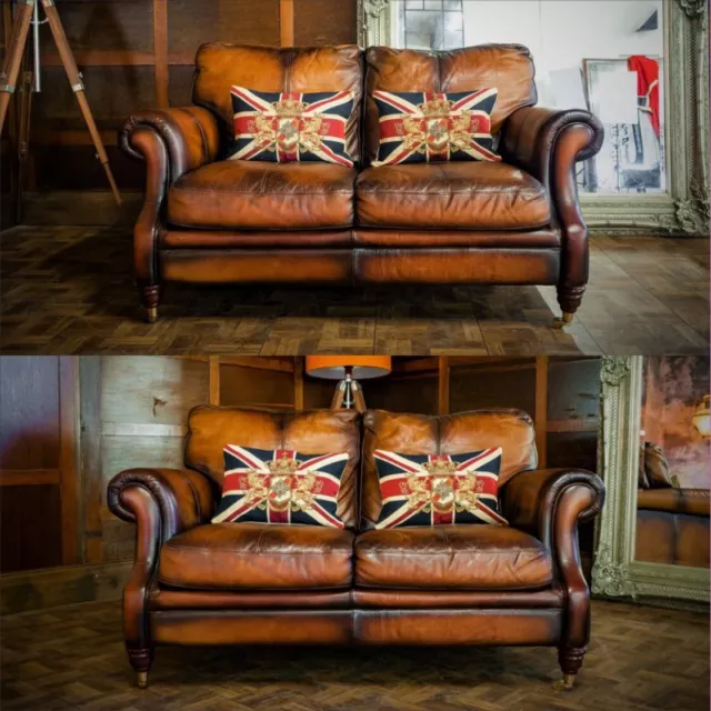 PAIR of VICTORIAN STYLE TAN BROWN ANTIQUE LEATHER CHESTERFIELD 2 SEAT CLUB SOFAS