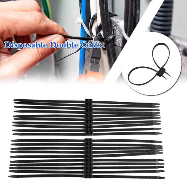 Heavy Duty Disposable Double Cuffs Nylon Zip Lock Locking Cuffs Black Flex Tie