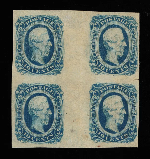 Genuine Confederate Csa Scott #12 Gutter Block Of 4 Mint Og Deep Blue Die-B K&B