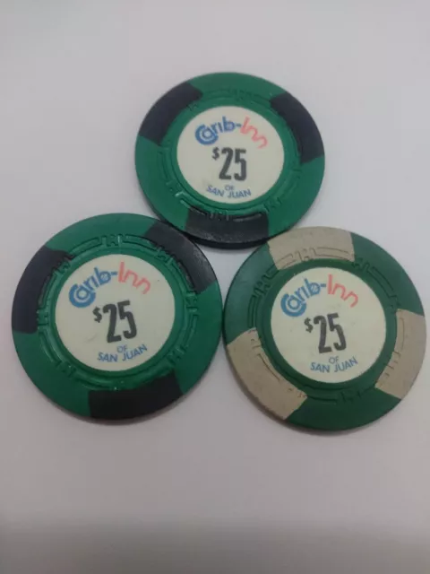 Lot of 3 $25 Carib-Inn of San Juan Casino Chips, Puerto Rico