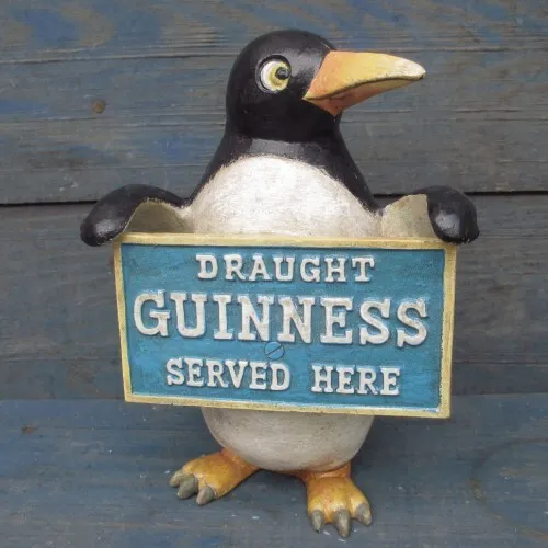 Guinness Served Here Sign Penguin Bird Cast Iron Statue Beer