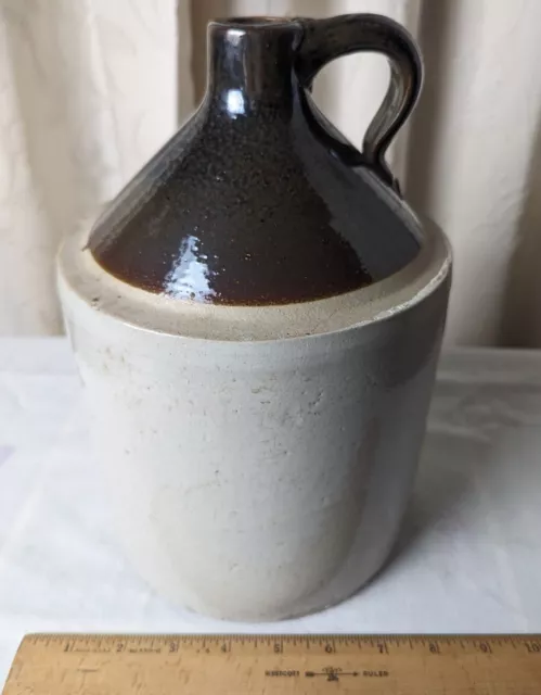 Old VTG Antique Ceramic Whiskey Moonshine Crock Jug Stoneware Brown Two Tone 3