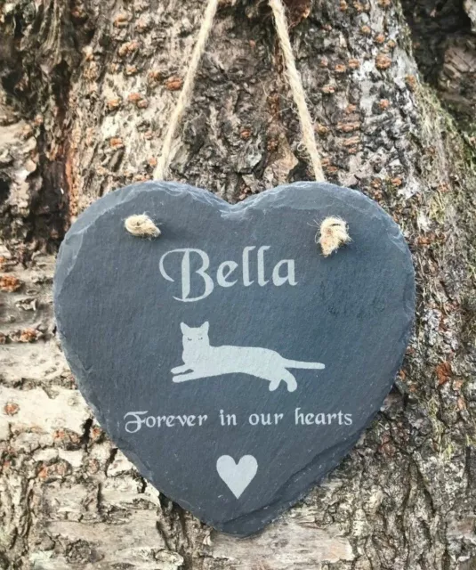 Cuore ardesia inciso personalizzato animale domestico memoriale tomba pennarello appeso gatto