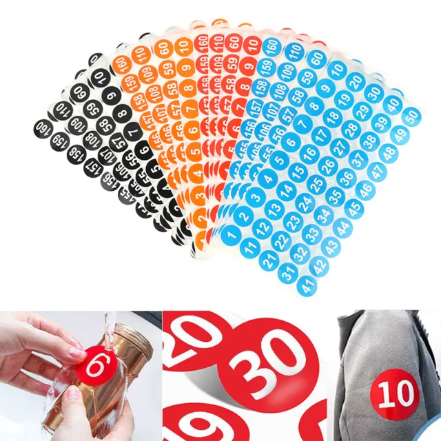 4Sheets 1-200 Consecutive Number Stickers 2.54CM Round Self-Adhesive Label*  ZX