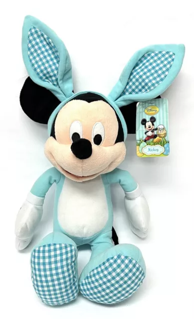 Mickey Mouse Plush Blue Easter Bunny Rabbit Disney Stuffed Checkered Ears Feet