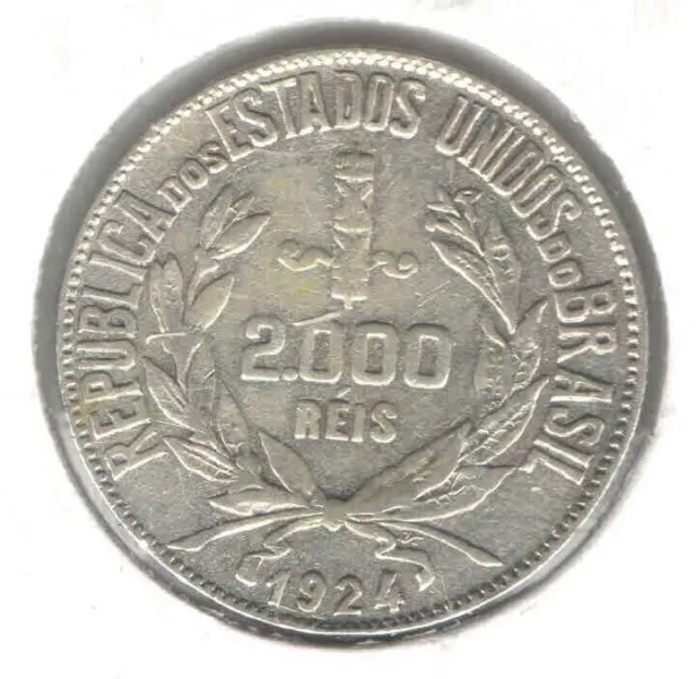 Silver Coin 2000 Reis 1924 Brazil eb134