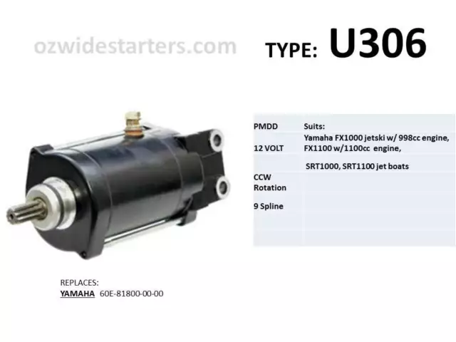 Yamaha starter motor suits FX1000, FX1100 Wave Runner, SRT1000, SRT1100