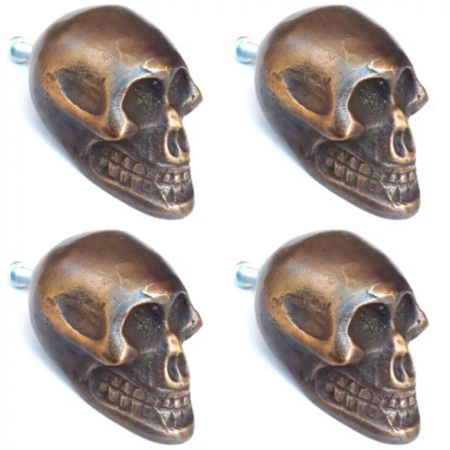 4 small Skull hardware cabinet Drawer 2cm Gothic Finger Pull Solid Brass 1.3/4"B 3