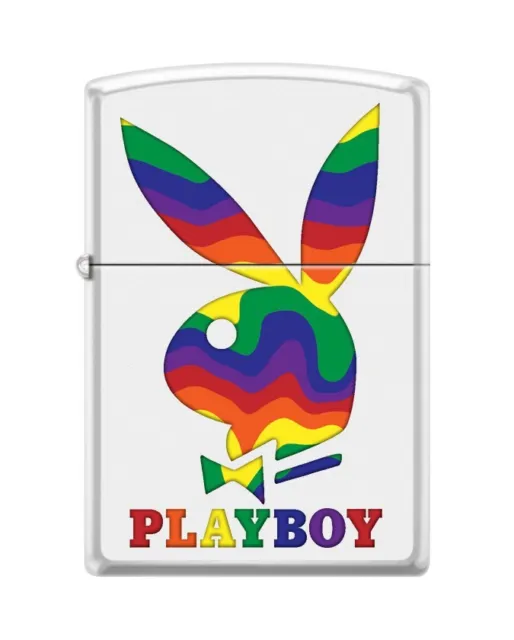 Playboy Rainbow Bunny Logo - White Matte Zippo Lighter