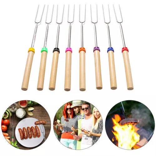 32-81cm BBQ Forks Extendable Marshmallow Roasting Sticks For Camping Skewer UK