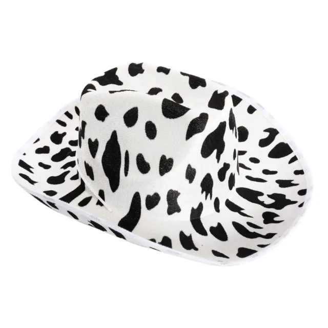 Adults Black Cow Print Cowgirl Cowboy Hat Western Festival Fancy Dress Lot