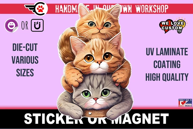 Cats Die-Cut sticker or magnet in various widths, 3" to 9"