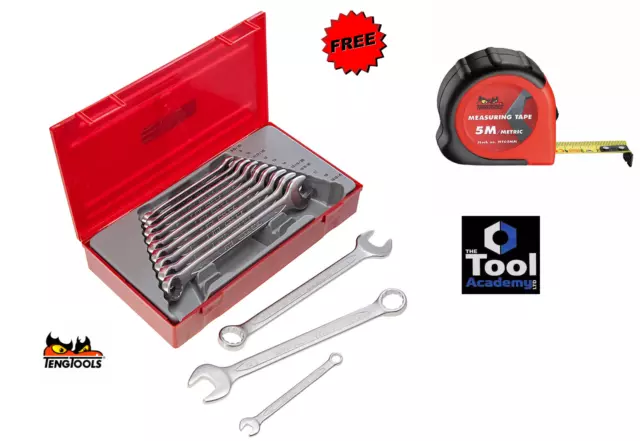 Teng Tools 12Pce Metric Combi Spanner Wrench Set 8mm-19mm + FREE Tape Measure