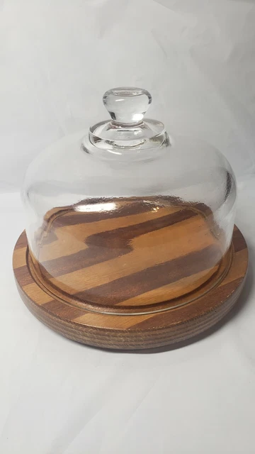 Cheese Or Desert Cloche With Wood Base goodwood vintage Taiwanese made